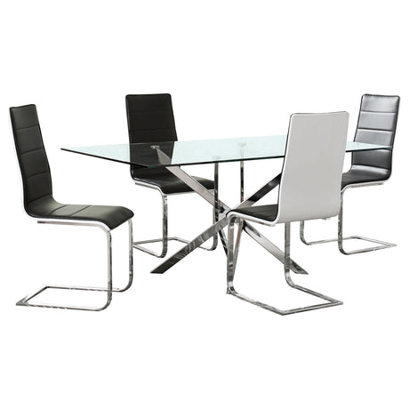 Carmelo 5-piece Rectangular Glass Top Dining Set Chrome