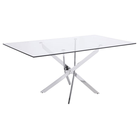 Furniture City Houma - Coaster - Carmelo Rectangular 66-inch Glass Top Dining Table Chrome - 107931