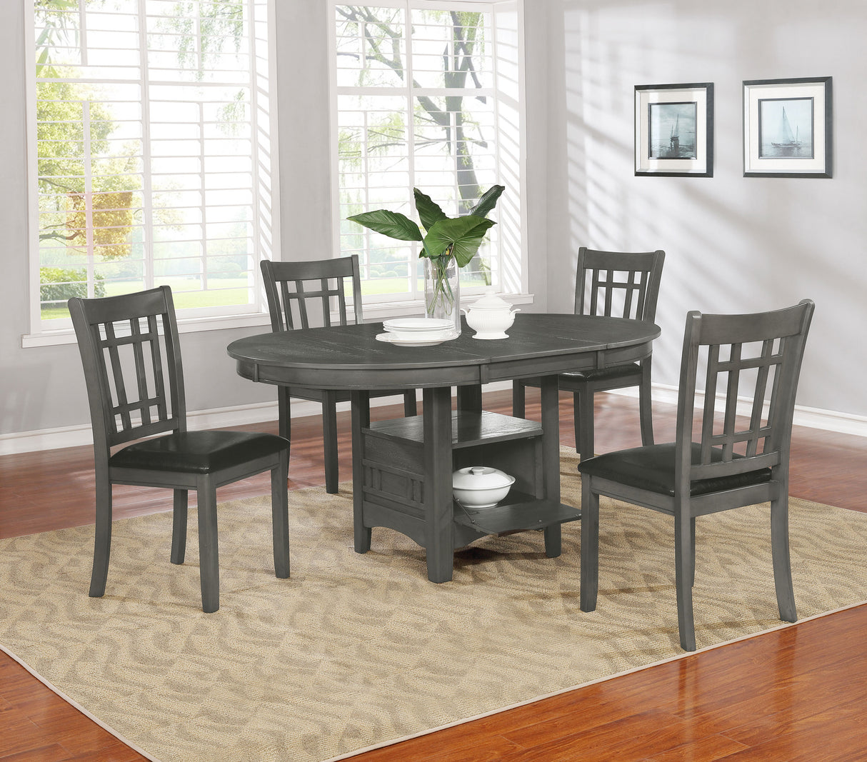 Furniture City Houma - Coaster - Lavon 5-piece Oval Extension Leaf Dining Set Medium Grey - 108211-S5