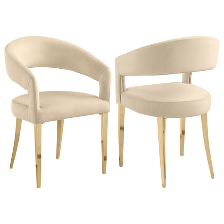Furniture City Houma - Coaster - Galiano Velvet Upholstered Dining Arm Chair Beige (Set of 2) - 108286