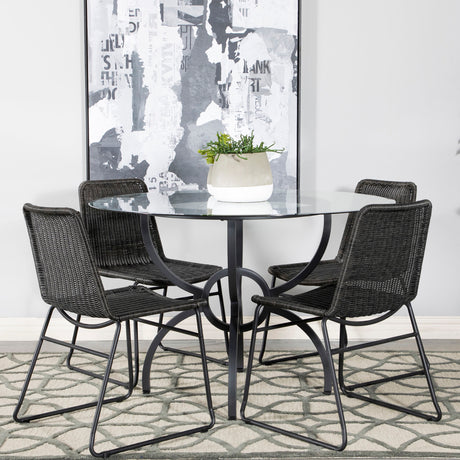 Furniture City Houma - Coaster - Aviano 5-piece Round Glass Top Dining Table Set Gunmetal - 108291-S5A