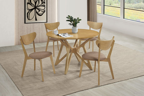 Furniture City Houma - Coaster - Elowen 5-piece Round Solid Wood Dining Set Light Walnut - 108440-S5