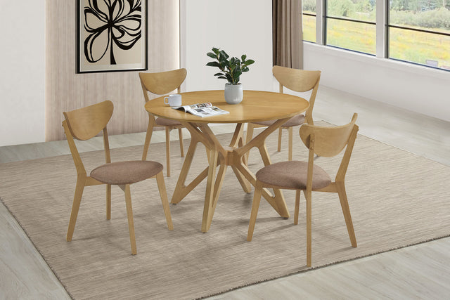 Furniture City Houma - Coaster - Elowen 5-piece Round Solid Wood Dining Set Light Walnut - 108440-S5