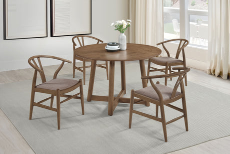 Furniture City Houma - Coaster - Dinah 5-piece Round Solid Wood Dining Set Walnut - 108471-S5