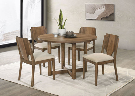 Furniture City Houma - Coaster - Crestmore 5-piece 46-inch Round Wood Dining Table Set Walnut - 108570-S5