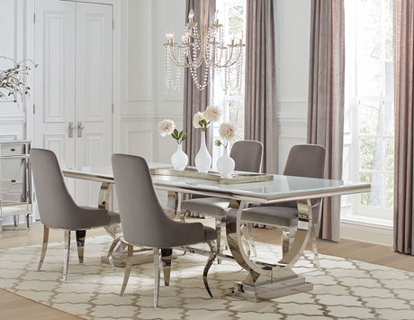 Furniture City Houma - Coaster - Antoine 5-piece Rectangular Glass Top Dining Table Set Grey - 108811-S5G