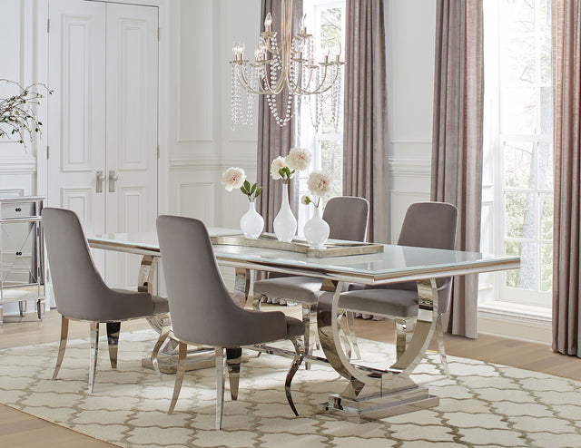 Furniture City Houma - Coaster - Antoine 5-piece Rectangular Glass Top Dining Table Set Grey - 108811-S5G