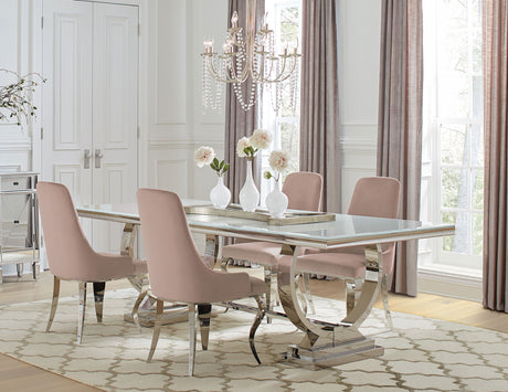 Furniture City Houma - Coaster - Antoine 5-piece Rectangular Glass Top Dining Table Set Pink - 108811-S5P