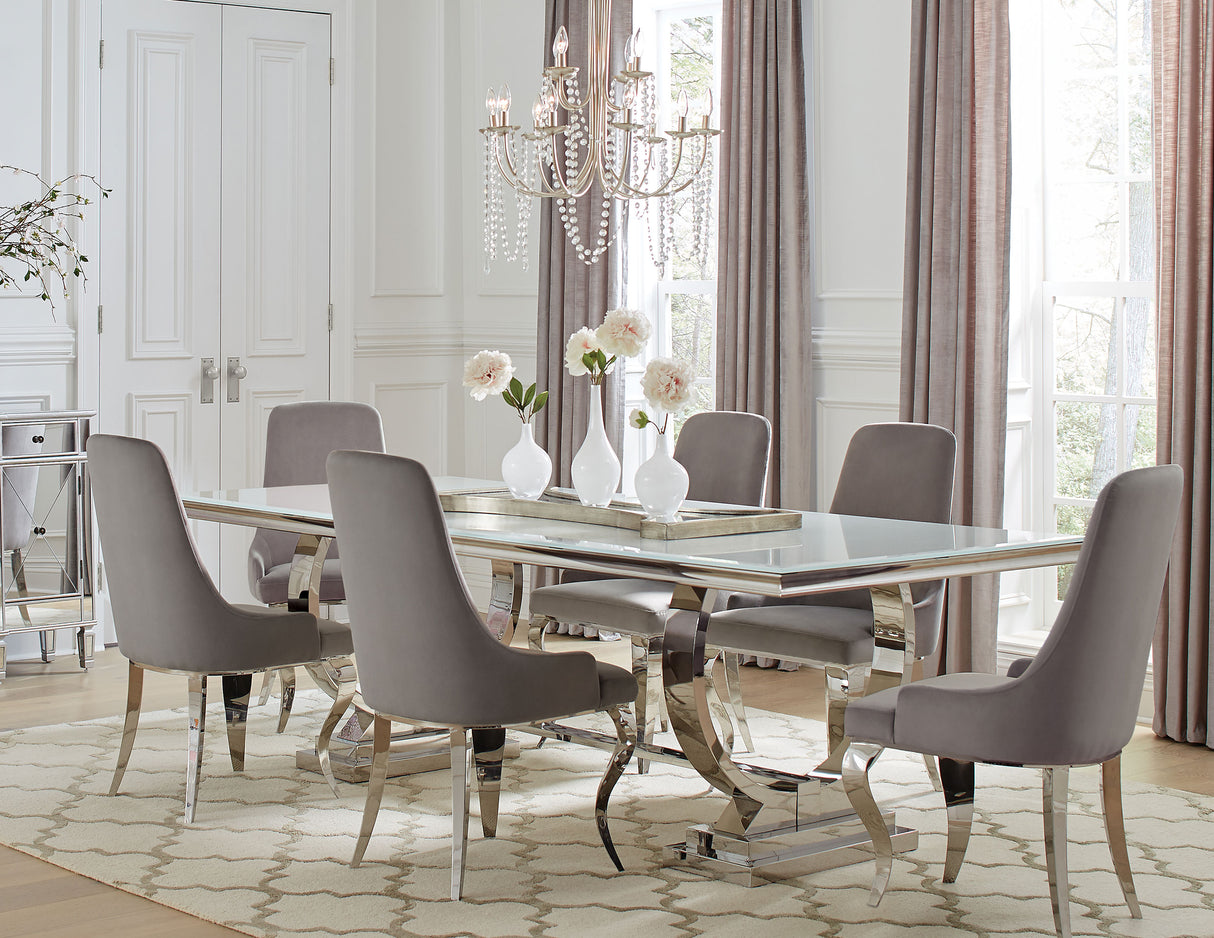 Furniture City Houma - Coaster - Antoine 7-piece Rectangular Glass Top Dining Table Set Grey - 108811-S7G