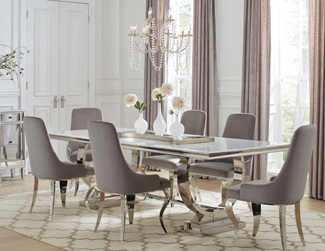 Furniture City Houma - Coaster - Antoine 7-piece Rectangular Glass Top Dining Table Set Grey - 108811-S7G