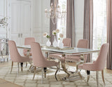 Furniture City Houma - Coaster - Antoine 7-piece Rectangular Glass Top Dining Table Set Pink - 108811-S7P
