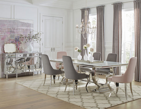 Furniture City Houma - Coaster - Antoine 7-piece Rectangular Glass Top Dining Set Grey & Pink - 108811-S7