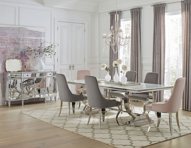 Furniture City Houma - Coaster - Antoine 7-piece Rectangular Glass Top Dining Set Grey & Pink - 108811-S7