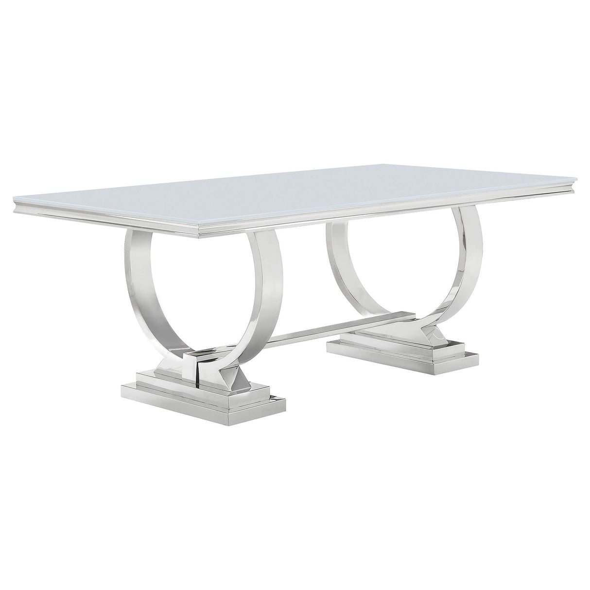 Furniture City Houma - Coaster - Antoine Rectangular 95-inch Glass Top Dining Table White - 108811