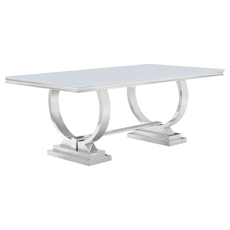 Furniture City Houma - Coaster - Antoine Rectangular 95-inch Glass Top Dining Table White - 108811