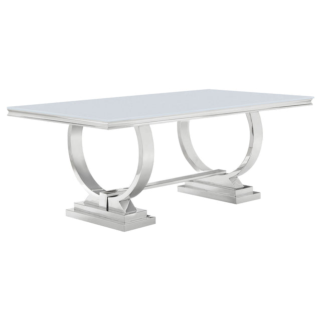 Furniture City Houma - Coaster - Antoine Rectangular 95-inch Glass Top Dining Table White - 108811