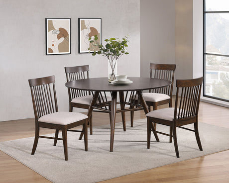 Furniture City Houma - Coaster - Everton 5-piece Round 53-inch Dining Table Set Dark Walnut - 108891-S5