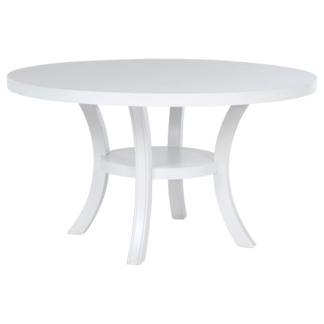 Furniture City Houma - Coaster - Judd 54-inch Round Dining Wood Table with Shelf Pearl White - 109330