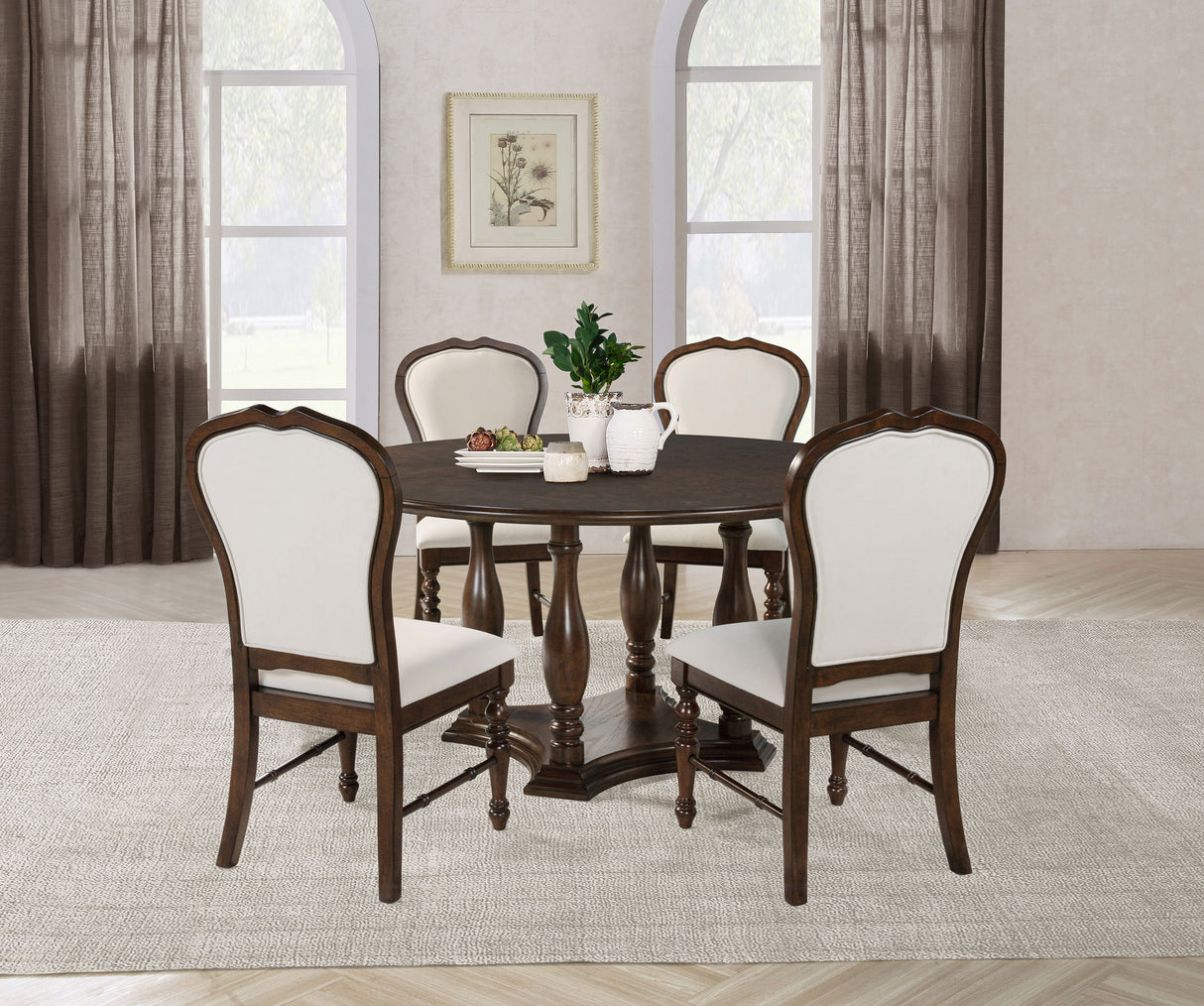 Furniture City Houma - Coaster - Landon 5-piece 60-inch Round Dining Table Set Rich Brown - 109400-S5