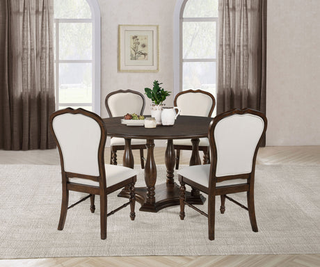 Furniture City Houma - Coaster - Landon 5-piece 60-inch Round Dining Table Set Rich Brown - 109400-S5