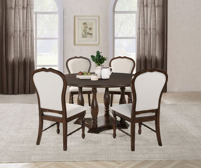 Furniture City Houma - Coaster - Landon 5-piece 60-inch Round Dining Table Set Rich Brown - 109400-S5