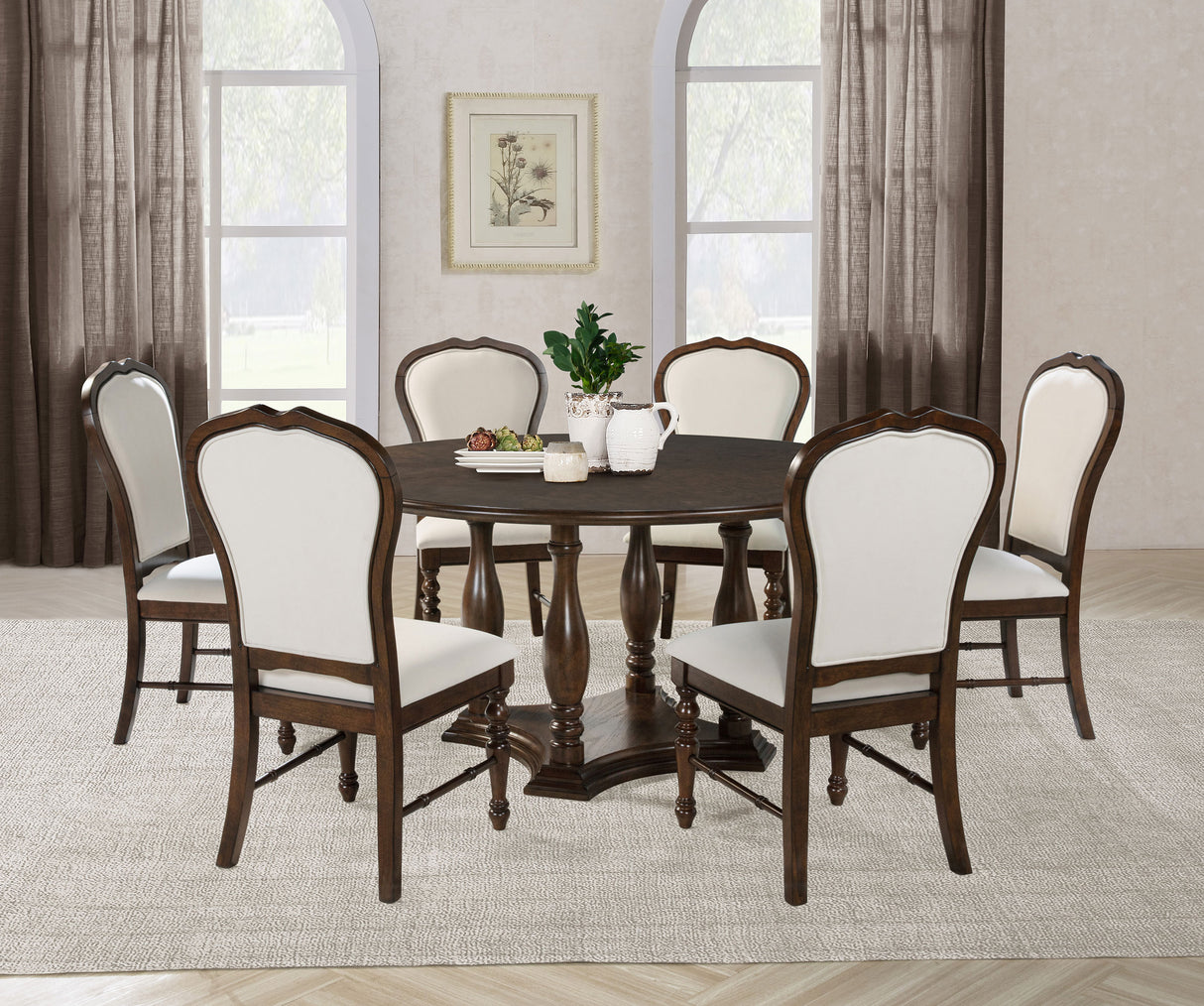 Furniture City Houma - Coaster - Landon 7-piece 60-inch Round Dining Table Set Rich Brown - 109400-S7