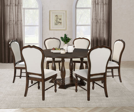 Furniture City Houma - Coaster - Landon 7-piece 60-inch Round Dining Table Set Rich Brown - 109400-S7