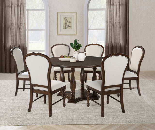 Furniture City Houma - Coaster - Landon 7-piece 60-inch Round Dining Table Set Rich Brown - 109400-S7