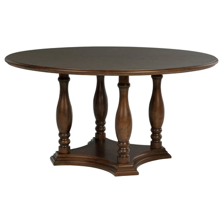 Furniture City Houma - Coaster - Landon 60-inch Round Wood Pedestal Dining Table Rich Brown - 109400