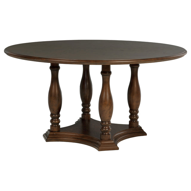Furniture City Houma - Coaster - Landon 60-inch Round Wood Pedestal Dining Table Rich Brown - 109400