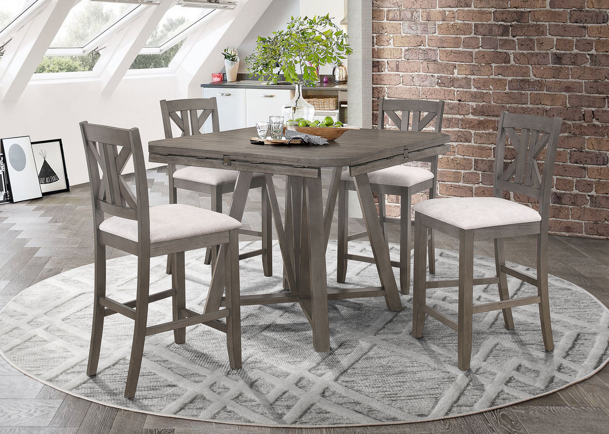 Furniture City Houma - Coaster - Athens 5-piece Drop Leaf Counter Height Dining Set Barn Grey - 109858-S5