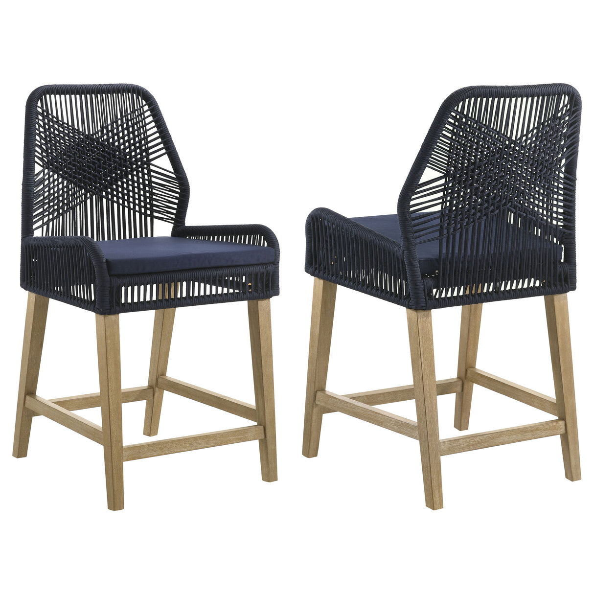 Furniture City Houma - Coaster - Nakia Woven Rope Counter Chair with Cushion Navy (Set of 2) - 110036