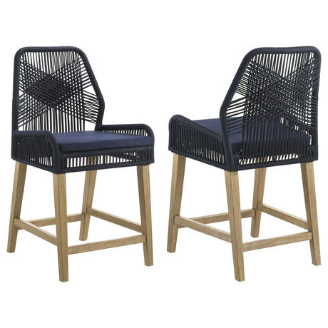 Furniture City Houma - Coaster - Nakia Woven Rope Counter Chair with Cushion Navy (Set of 2) - 110036