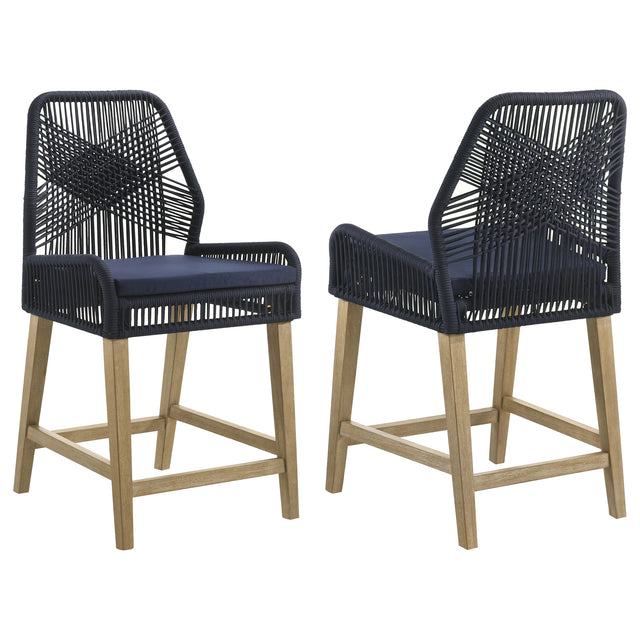 Furniture City Houma - Coaster - Nakia Woven Rope Counter Chair with Cushion Navy (Set of 2) - 110036