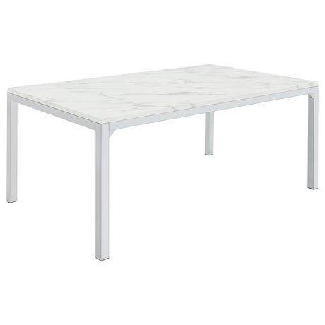 Furniture City Houma - Coaster - Athena Rectangular 64-inch Faux Marble Dining Table Chrome - 110101