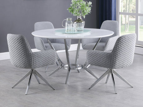 Furniture City Houma - Coaster - Abby 5-piece Round Dining Table Set White High Gloss - 110321-S5