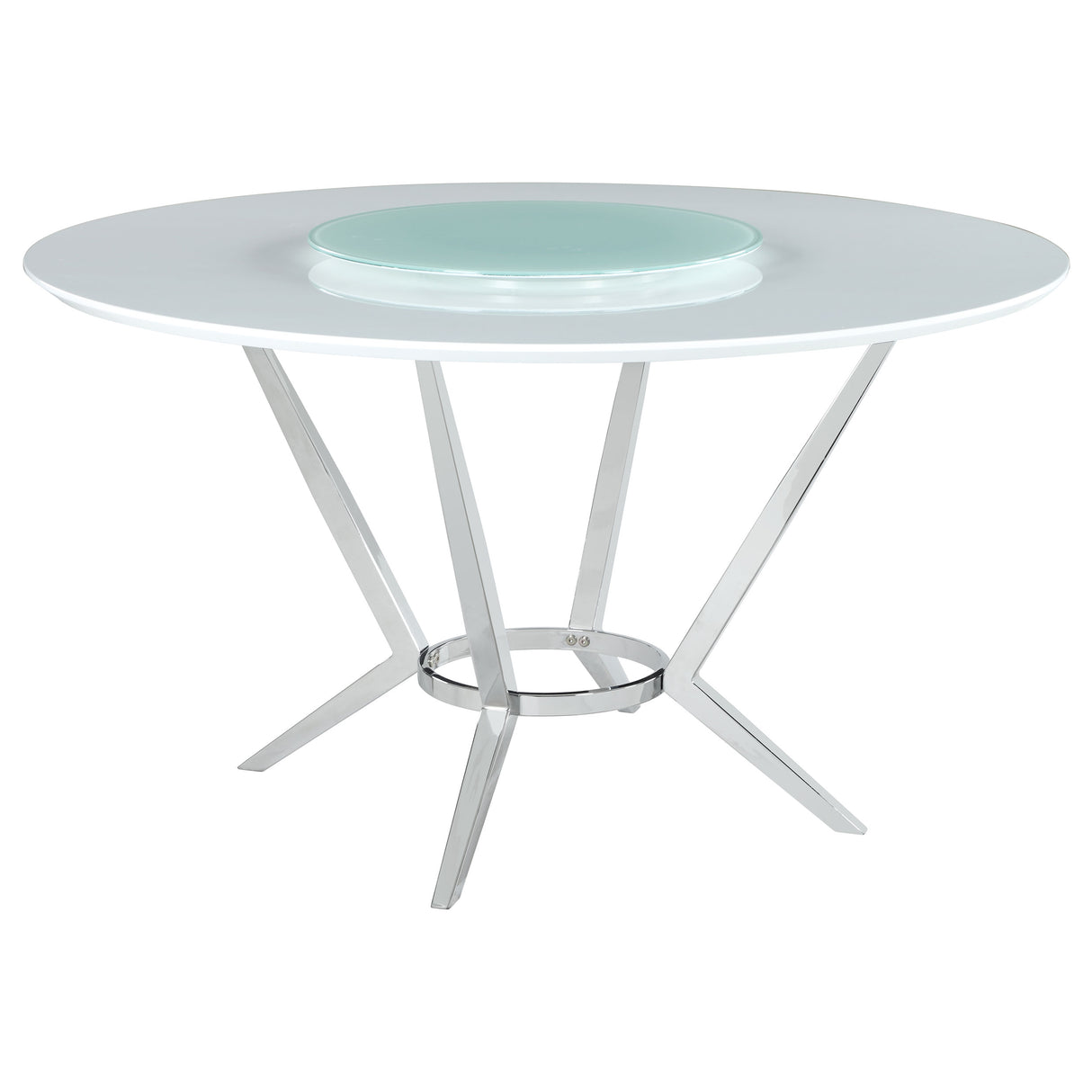 Furniture City Houma - Coaster - Abby Round 54-inch Lazy Susan Dining Table White High Gloss - 110321