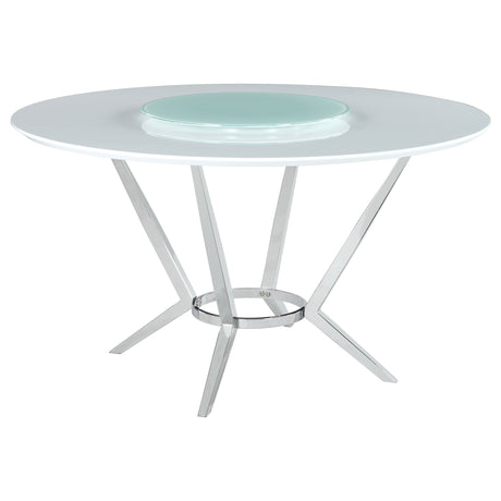 Furniture City Houma - Coaster - Abby Round 54-inch Lazy Susan Dining Table White High Gloss - 110321