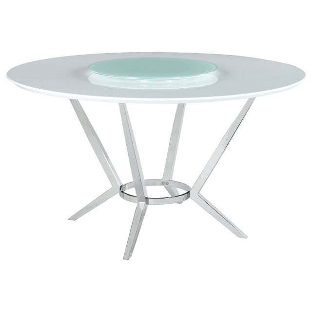Furniture City Houma - Coaster - Abby Round 54-inch Lazy Susan Dining Table White High Gloss - 110321