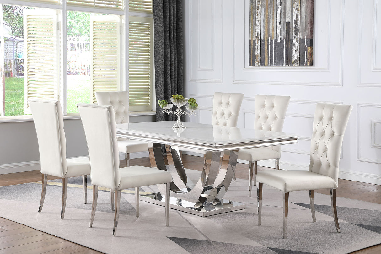 Furniture City Houma - Coaster - Kerwin 7-piece Rectangular Dining Table Set White and Chrome - 111101-S7W