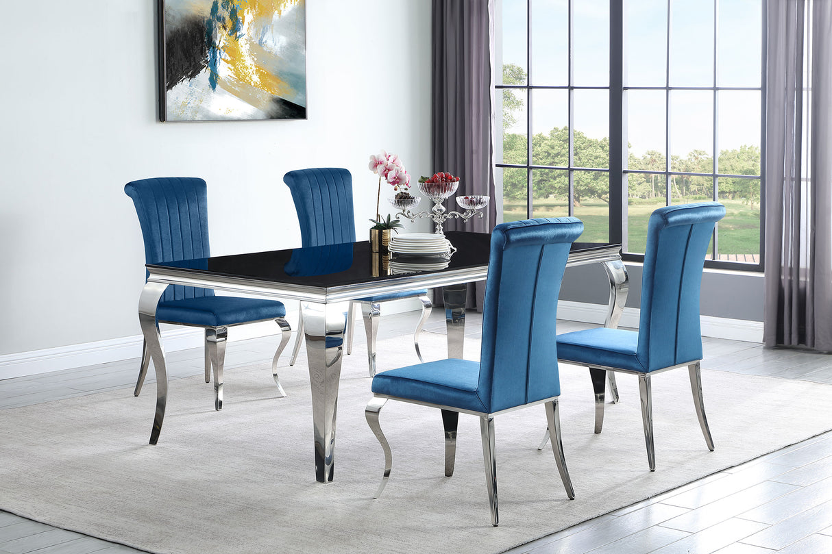 Furniture City Houma - Coaster - Carone 5-piece 81-inch Rectangular Black Glass Dining Set Teal - 115071-S5T
