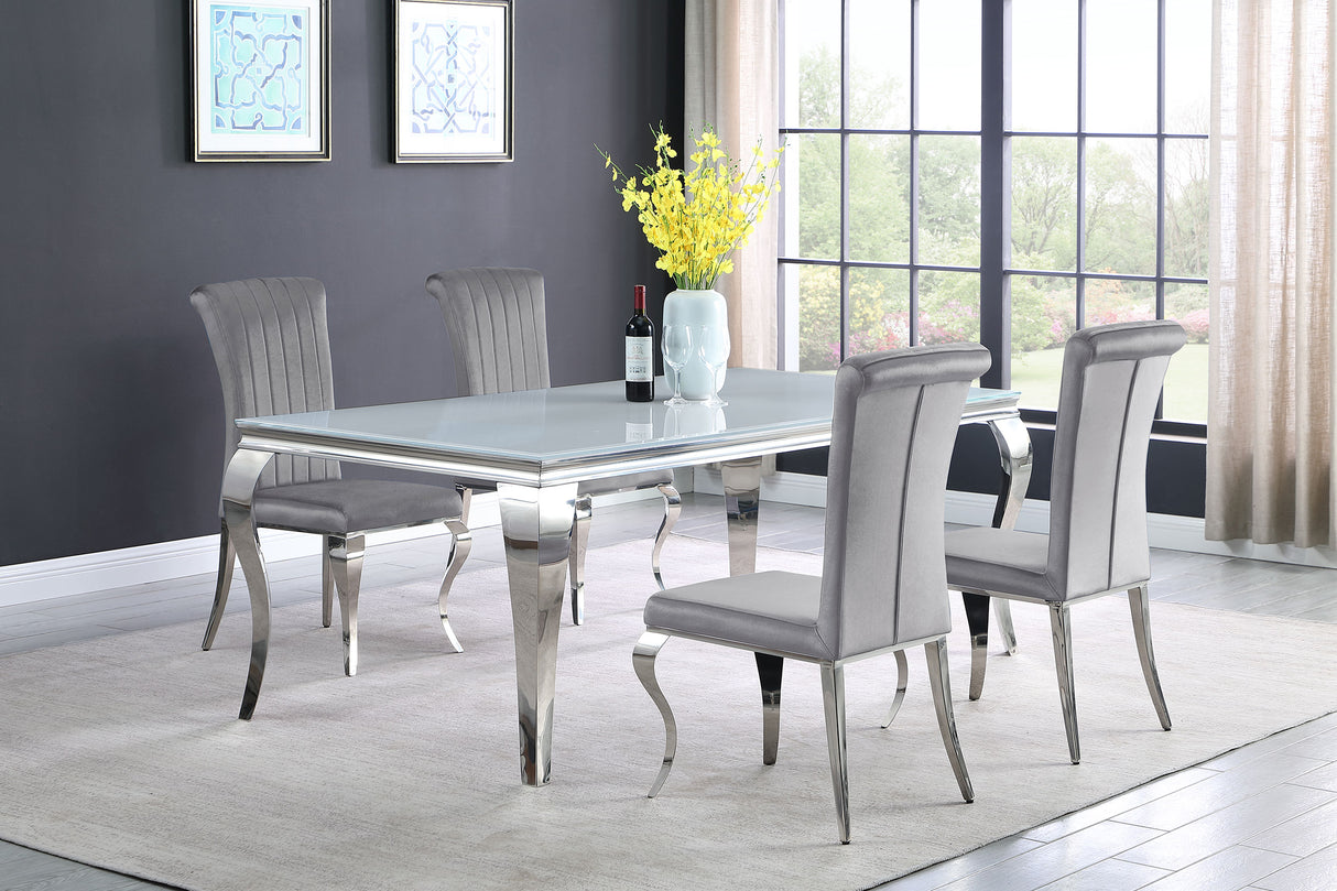 Furniture City Houma - Coaster - Carone 5-piece 81-inch Rectangular White Glass Dining Set Grey - 115081-S5G