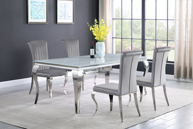 Furniture City Houma - Coaster - Carone 5-piece 81-inch Rectangular White Glass Dining Set Grey - 115081-S5G