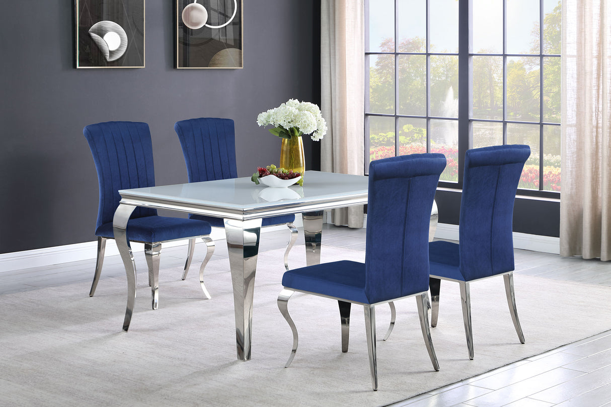 Furniture City Houma - Coaster - Carone 5-piece 61-inch Rectangular White Glass Dining Set Blue - 115091-S5B