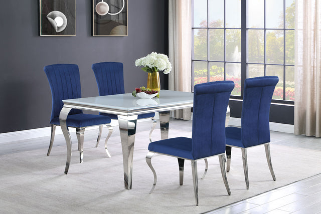 Furniture City Houma - Coaster - Carone 5-piece 61-inch Rectangular White Glass Dining Set Blue - 115091-S5B