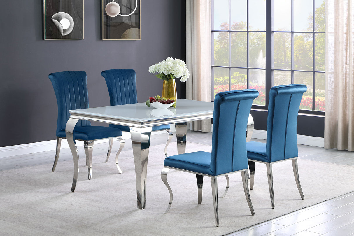 Furniture City Houma - Coaster - Carone 5-piece 61-inch Rectangular White Glass Dining Set Teal - 115091-S5T