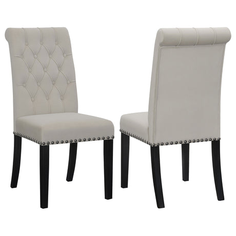 Furniture City Houma - Coaster - Alana Velvet Upholstered Dining Side Chair Sand (Set of 2) - 115182