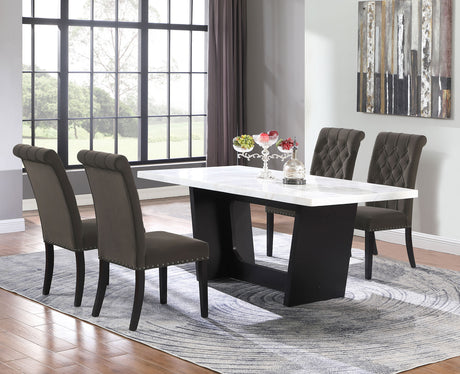 Furniture City Houma - Coaster - Sherry 5-piece Rectangular Marble Top Dining Table Set Brown - 115511-S5BV