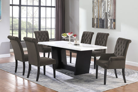 Furniture City Houma - Coaster - Sherry 7-piece Rectangular Marble Top Dining Table Set Brown - 115511-S7BV