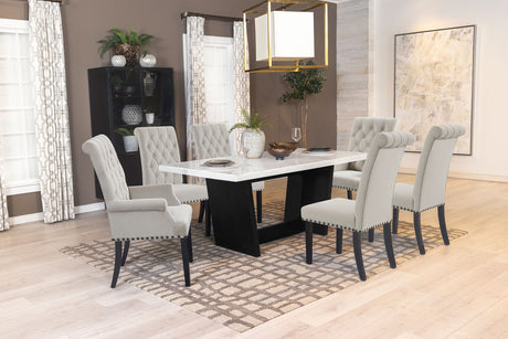 Furniture City Houma - Coaster - Sherry 7-piece Rectangular Marble Top Dining Table Set Sand - 115511-S7S